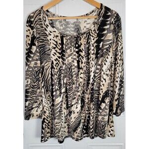 QVC Susan Graver Animal Print 3/4 Sleeve Top Size L